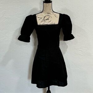 REFORMATION Evianna Linen Mini Dress In Black - Sz - 6 (B977)